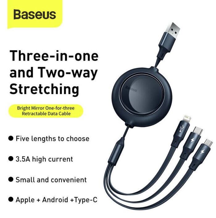 Baseus Bright Mirror 2 Series Retractable 3-in-1 Fast Charging Data Cable 1