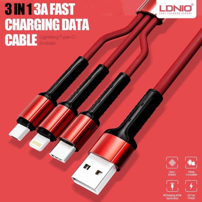 LDNIO LC93 3-in-1 3.4A Fast Charging Data Cable 1