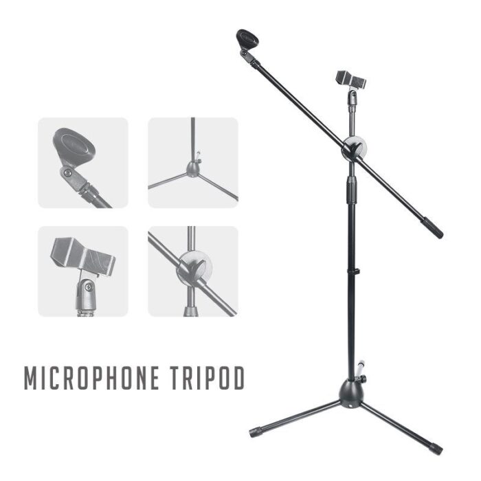 Microphone Floor Stand With Adjustable Two Microphone Holder 1