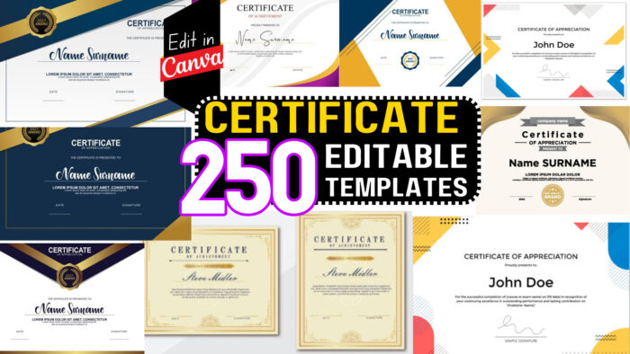250+ Certificate Template Bundle 1