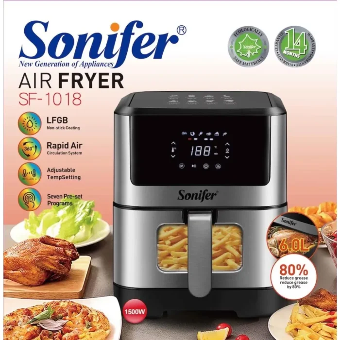 Sonifer Air Fryer SF-1018 With Digital LED Display (1500W, 6L) 1